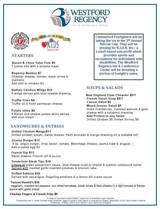 Westford Regency Inn - Westford, MA menu_pic