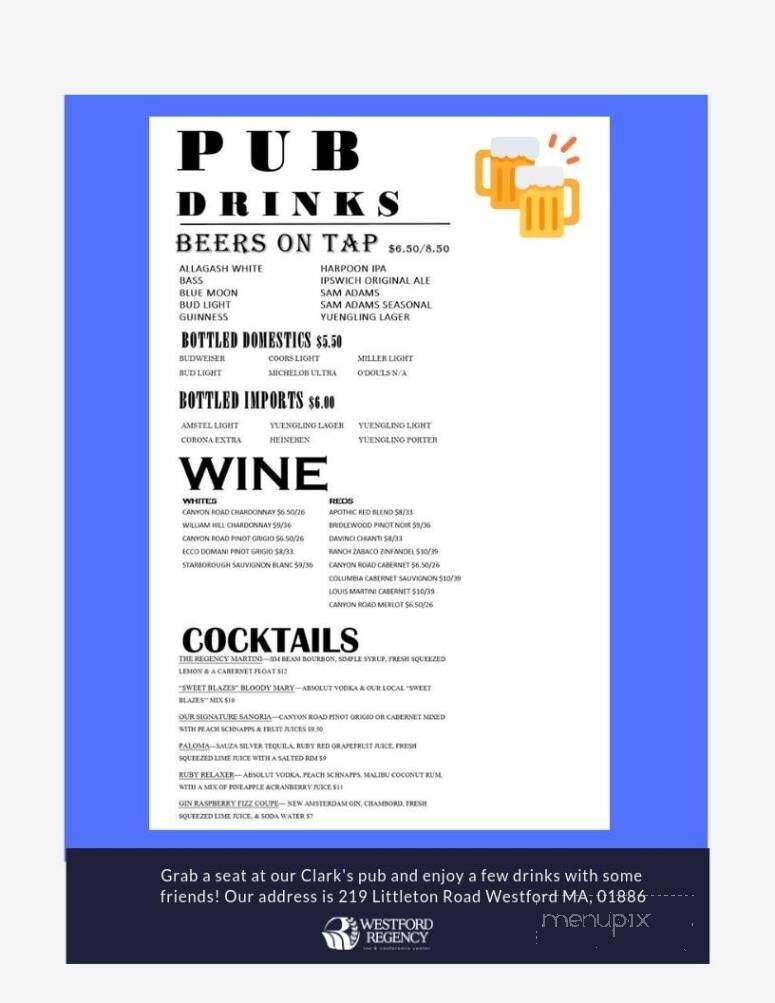 Westford Regency Inn - Westford, MA menu_pic