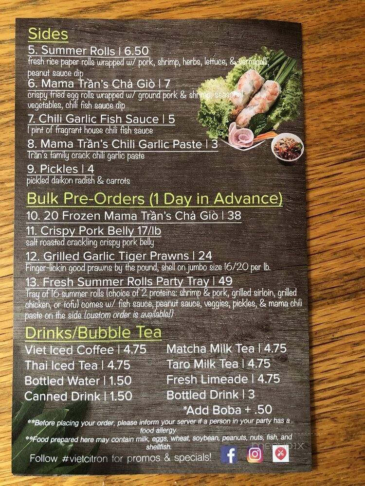 Viet Citron - Burlington, MA menu_pic