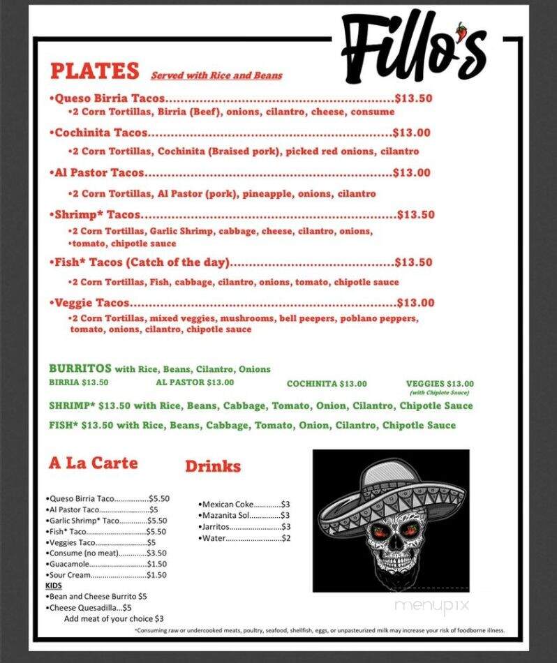 Fillo's Kauai - Kapaa, HI menu_pic