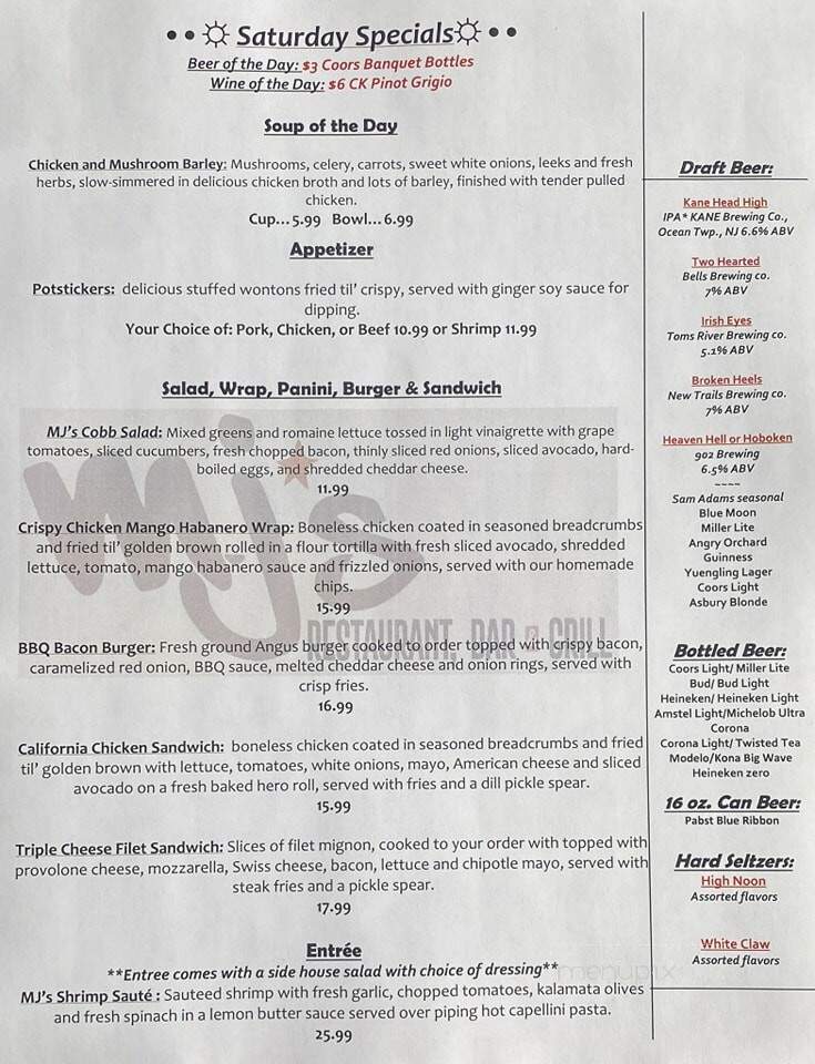 MJs Long - Long Branch, NJ menu_pic