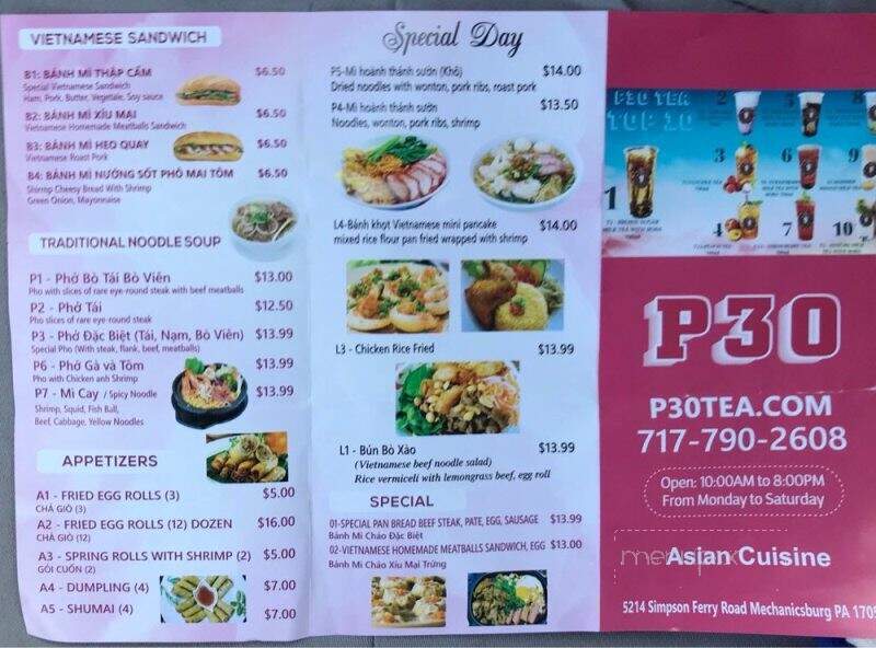 P30 - Mechanicsburg, PA menu_pic