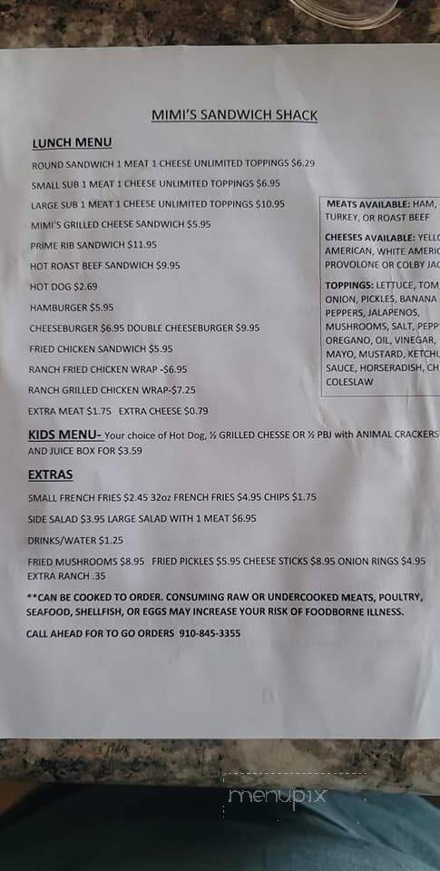Mimi's Sandwich Shack - Southport, NC menu_pic