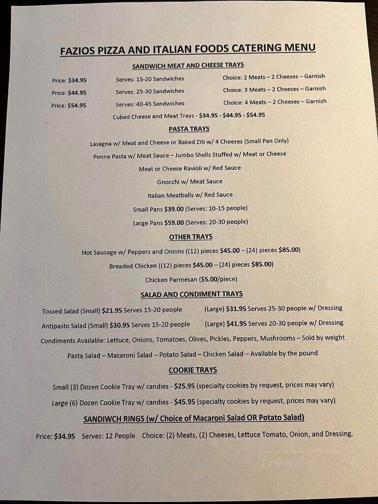 Fazio's Bakery - New Kensington, PA menu_pic