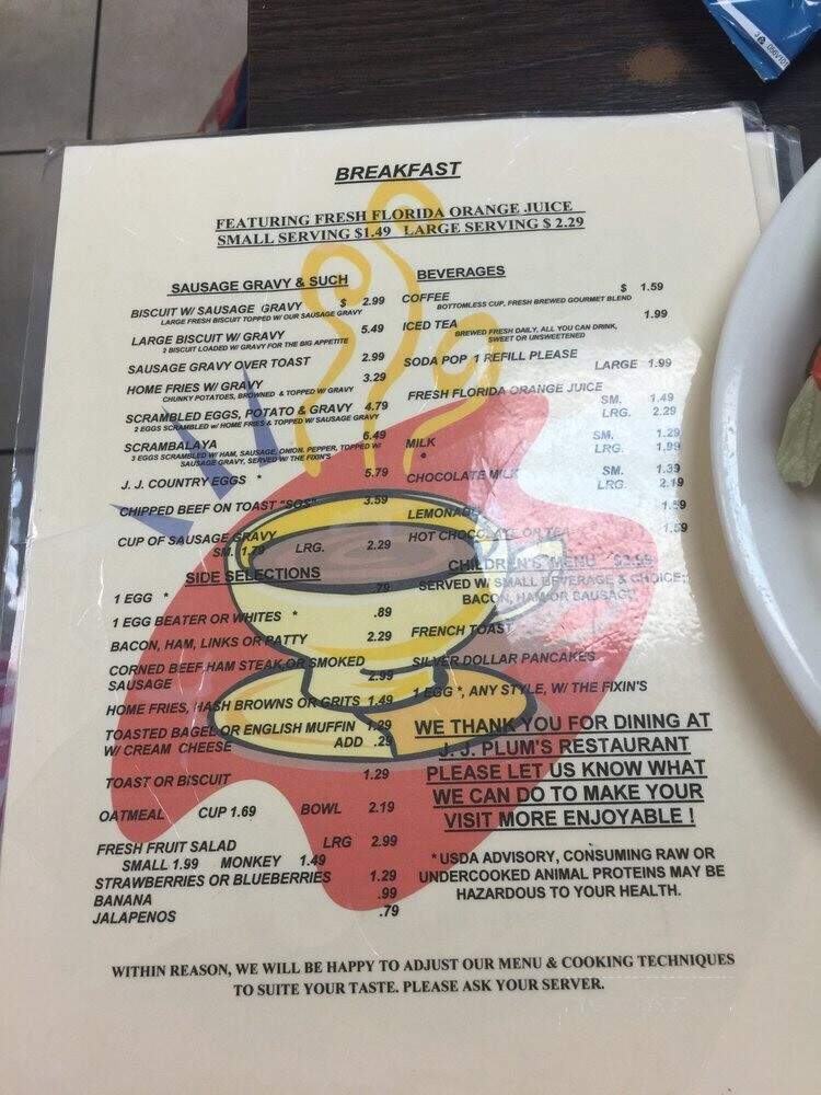 J J Plum's II - Fort Pierce, FL menu_pic