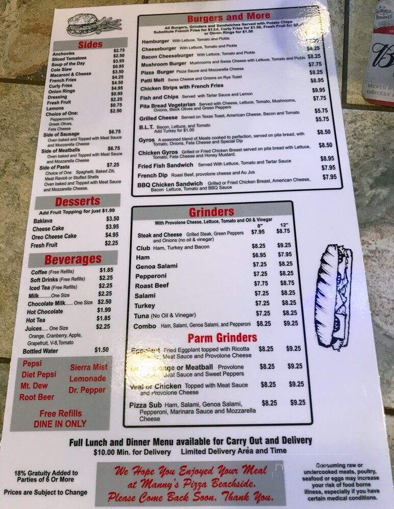 Manny's Pizza Beachside - New Smyrna Beach, FL menu_pic