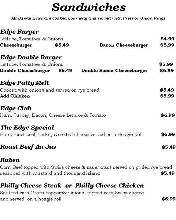 Edge Bar & Grill - Florence, SC menu_pic