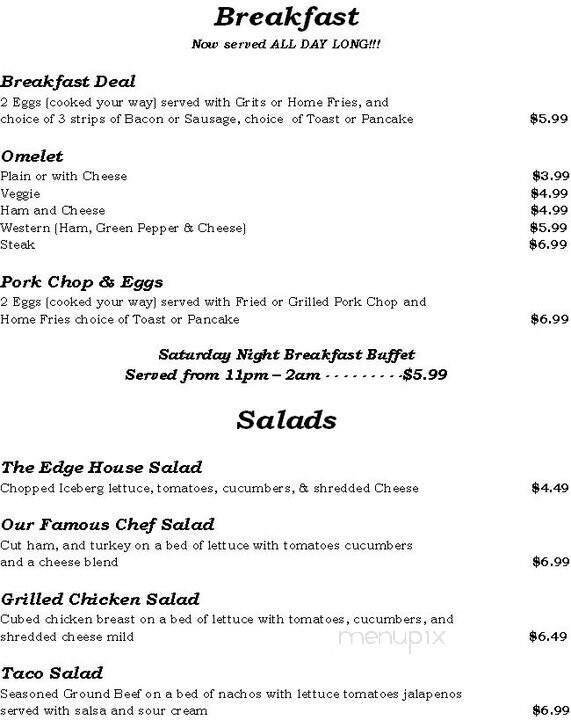 Edge Bar & Grill - Florence, SC menu_pic