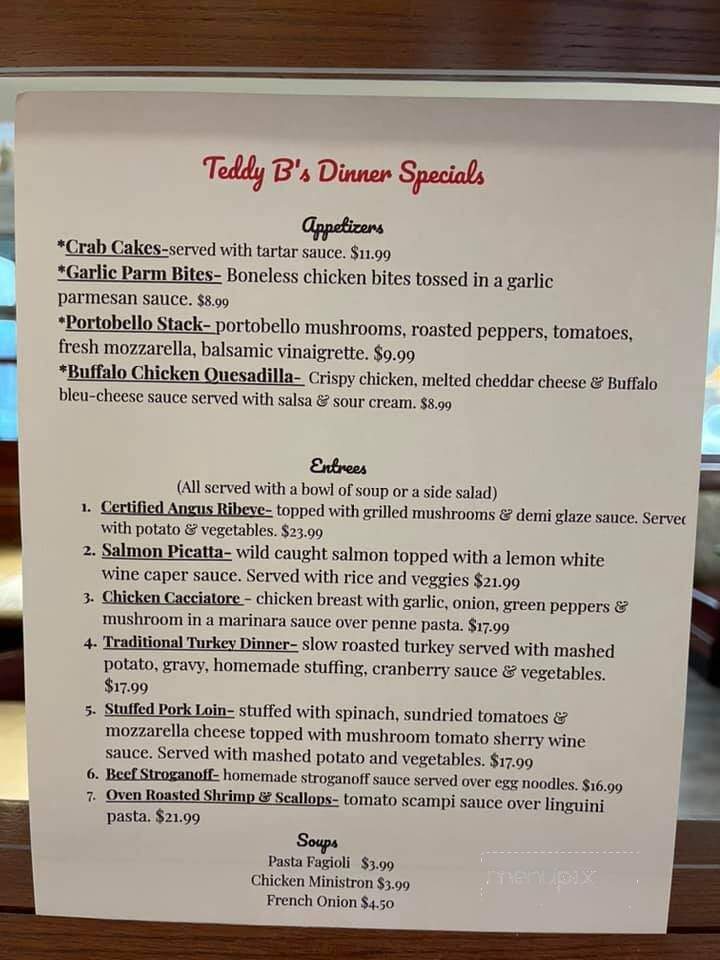 Teddy B's Restaurant - Bethany, CT menu_pic
