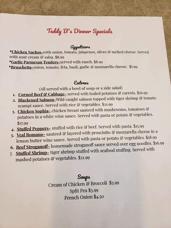 Teddy B's Restaurant - Bethany, CT menu_pic
