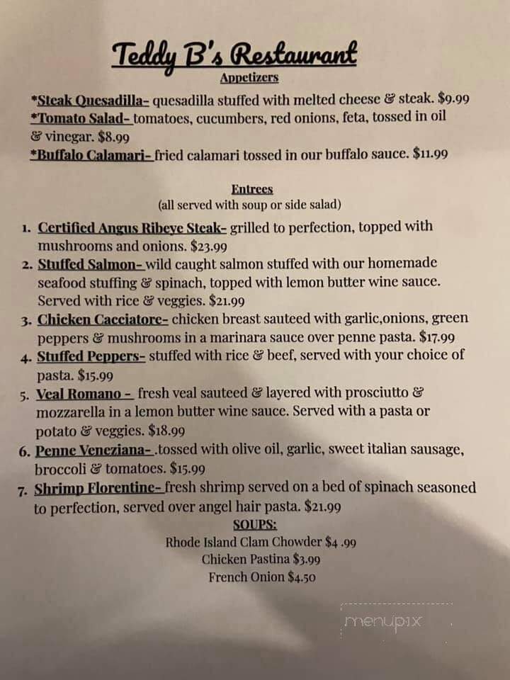 Teddy B's Restaurant - Bethany, CT menu_pic