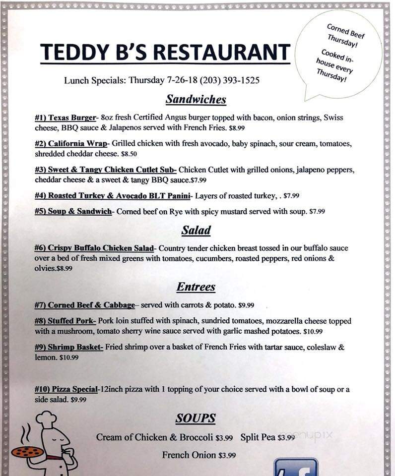 Teddy B's Restaurant - Bethany, CT menu_pic