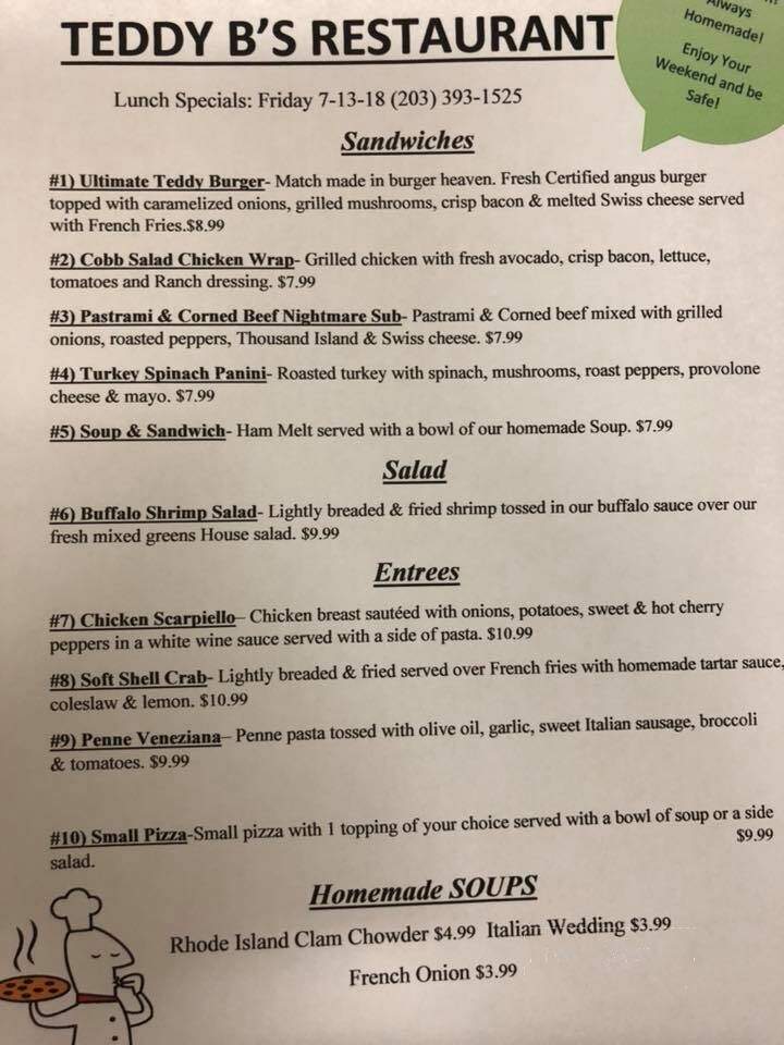 Teddy B's Restaurant - Bethany, CT menu_pic