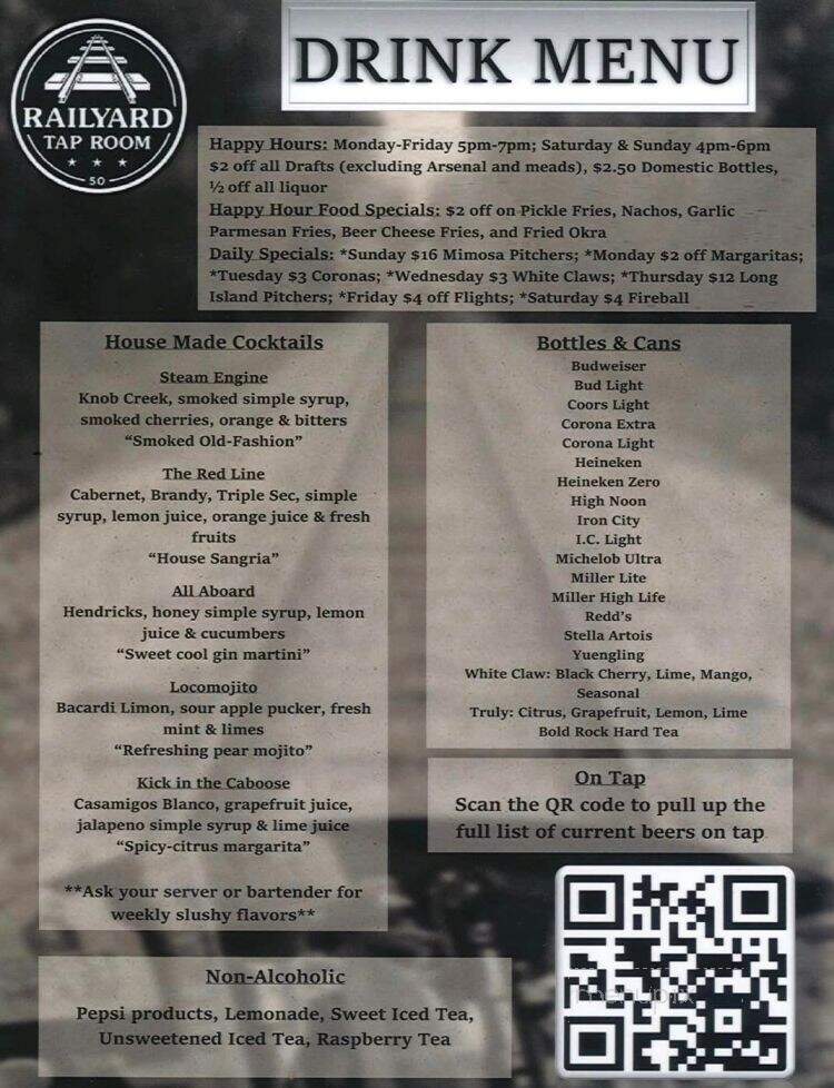 Railyard Grill & Tap Room - Bridgeville, PA menu_pic