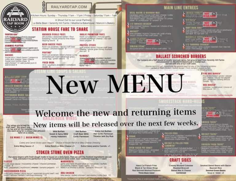Railyard Grill & Tap Room - Bridgeville, PA menu_pic