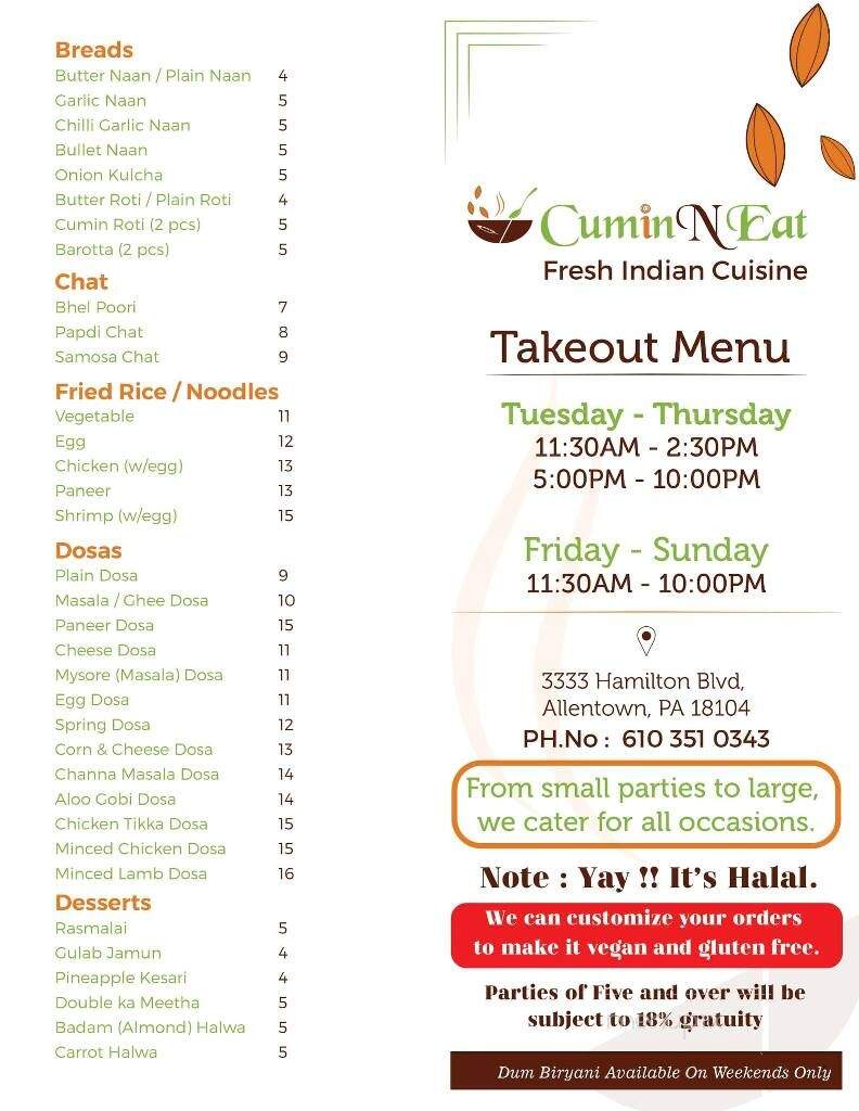 Cumin N Eat - Allentown, PA menu_pic