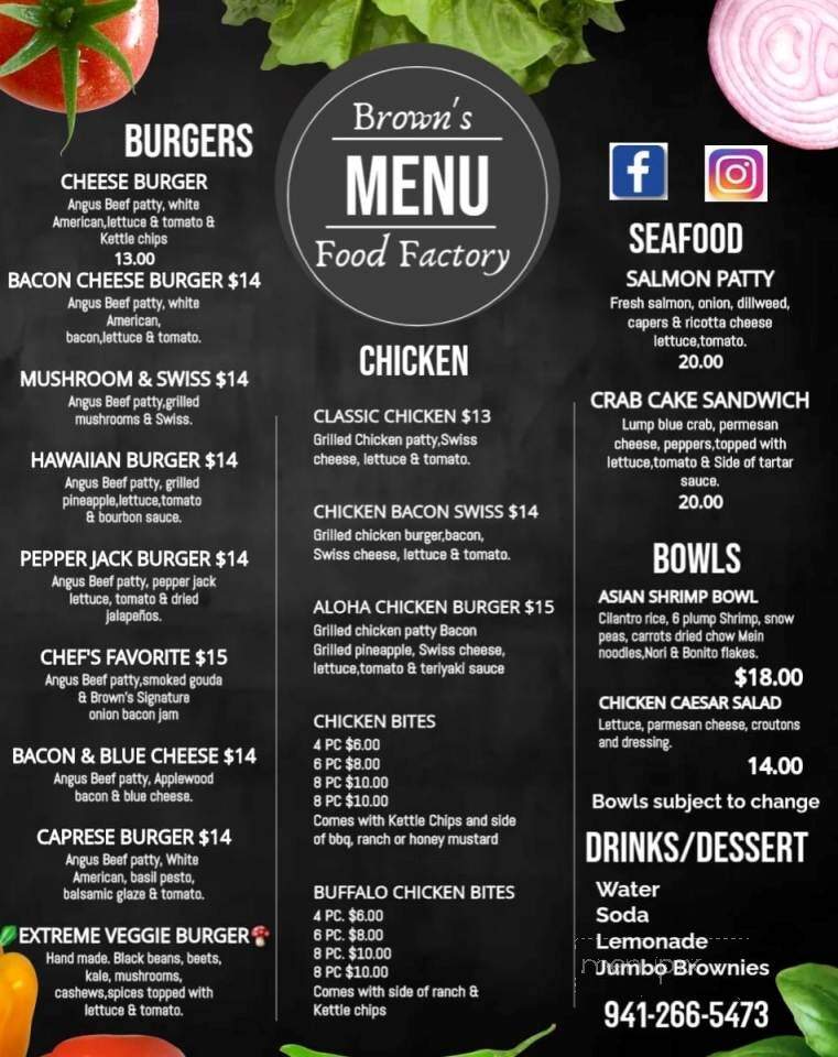 Browns Food Factory - Venice, FL menu_pic