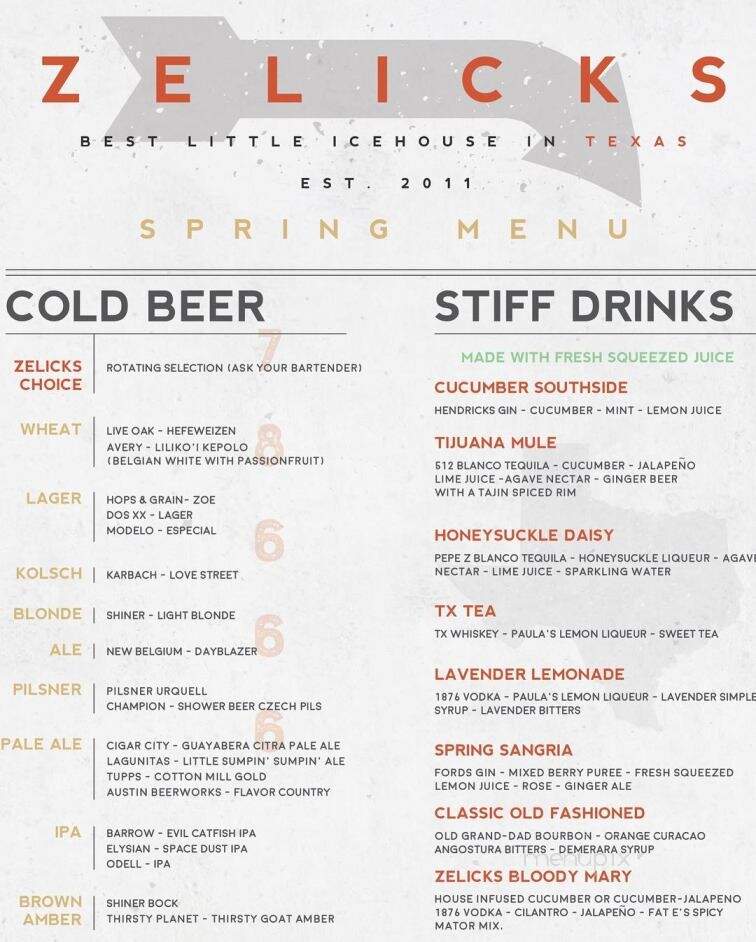 Zelick's Icehouse - San Marcos, TX menu_pic