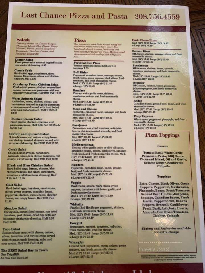 Last Chance Pizza - Salmon, ID menu_pic
