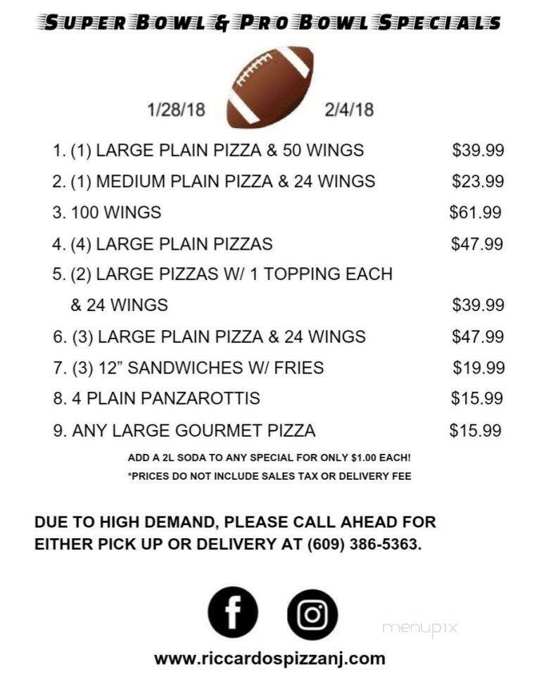 Riccardo's Pizza - Camden, NJ menu_pic