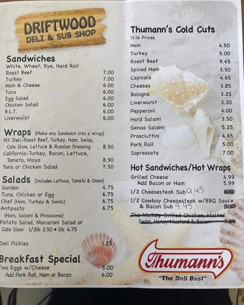 Driftwood Deli & Sub Shop - Toms River, NJ menu_pic