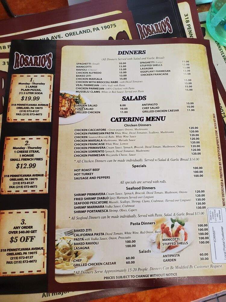 Rosario's Pizza - Oreland, PA menu_pic