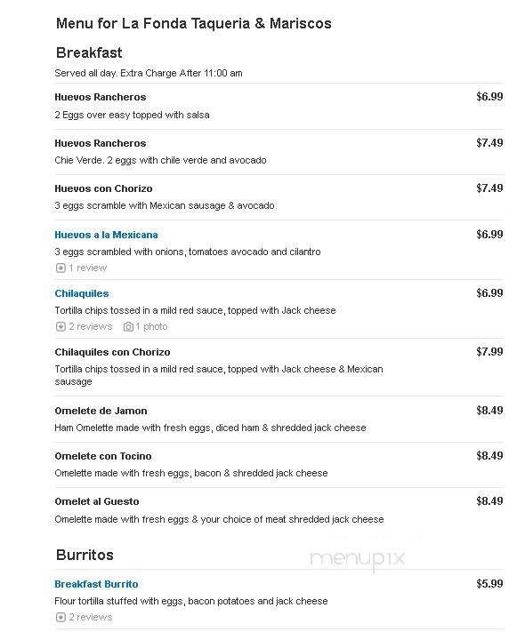 La Fonda Taqueria & Mariscos - Shafter, CA menu_pic