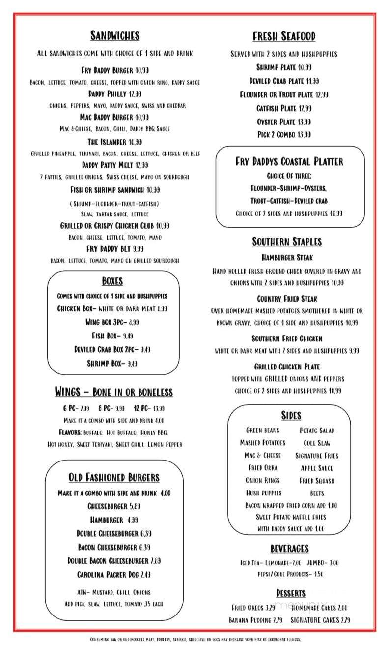 Fry Daddy's Fish and Chicken House - Goldsboro, NC menu_pic