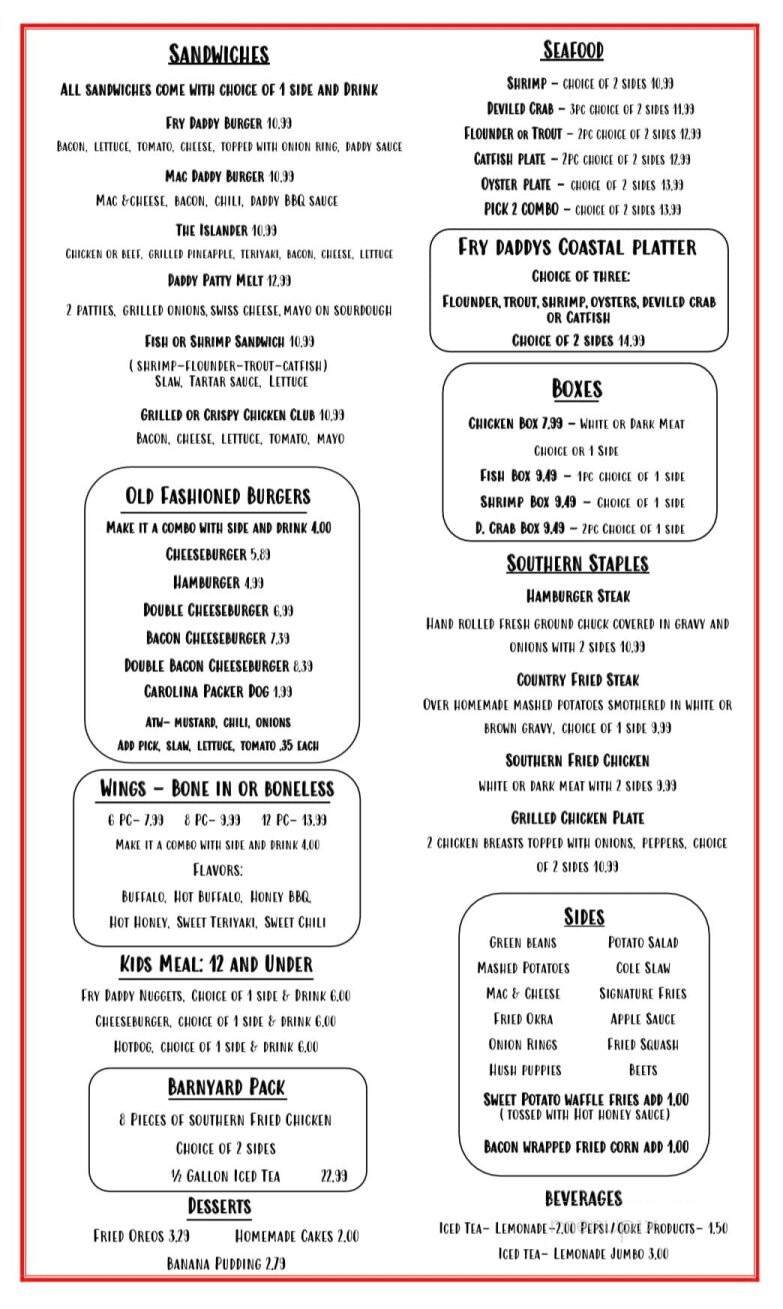 Fry Daddy's Fish and Chicken House - Goldsboro, NC menu_pic