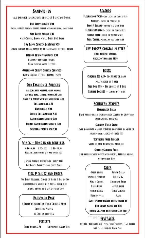 Fry Daddy's Fish and Chicken House - Goldsboro, NC menu_pic