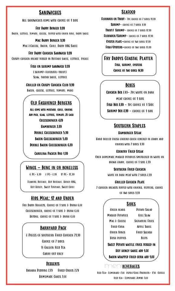 Fry Daddy's Fish and Chicken House - Goldsboro, NC menu_pic