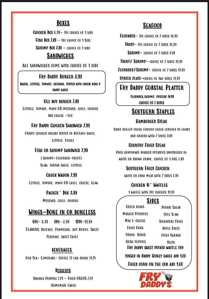 Fry Daddy's Fish and Chicken House - Goldsboro, NC menu_pic