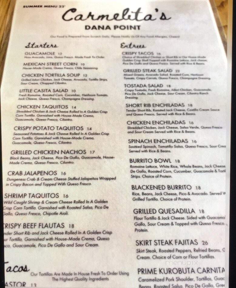 Carmelita's Taqueria and Grill - Dana Point, CA menu_pic