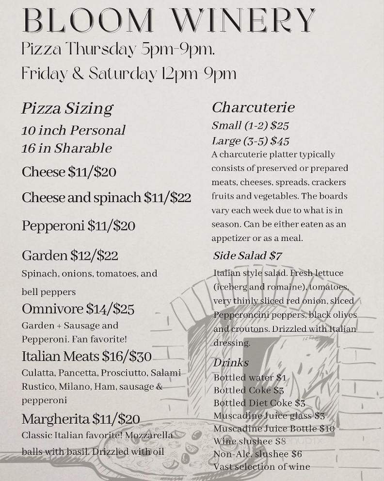 Bloom Winery - Rogersville, AL menu_pic