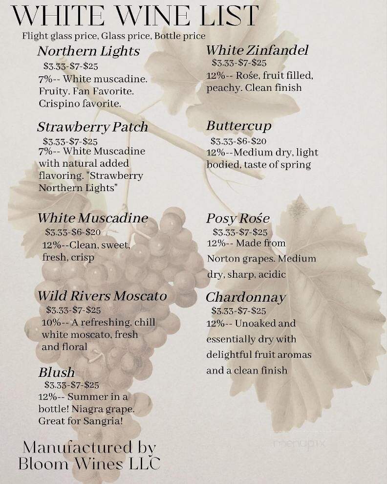 Bloom Winery - Rogersville, AL menu_pic