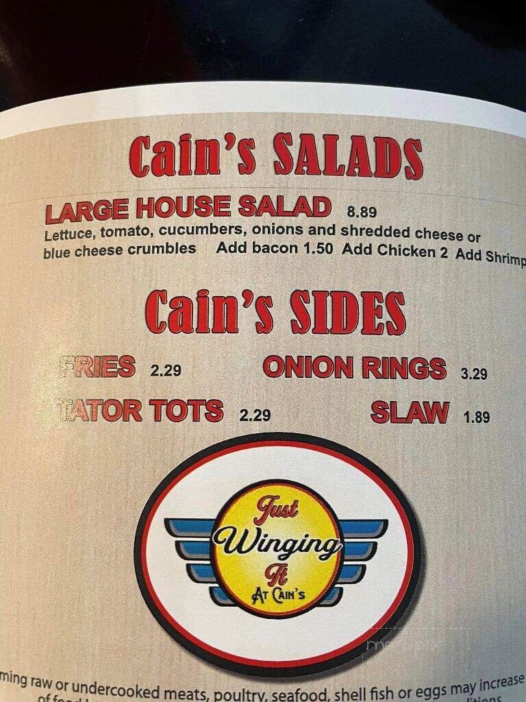 Just Winging It At Cain's - Homosassa, FL menu_pic