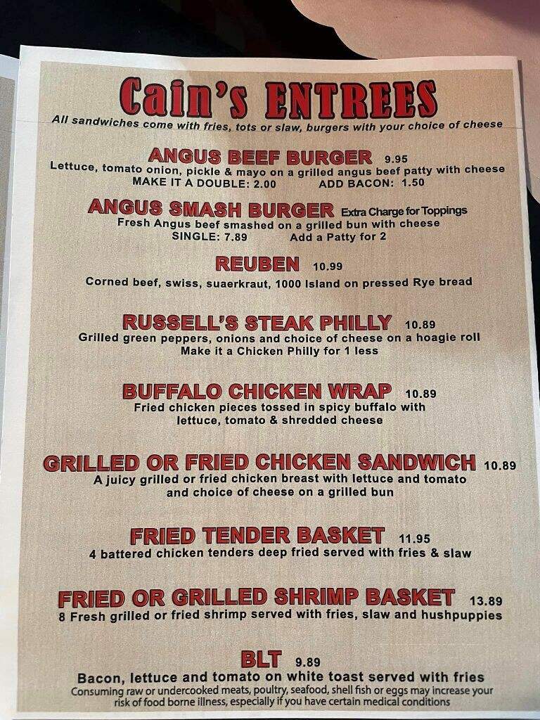 Just Winging It At Cain's - Homosassa, FL menu_pic