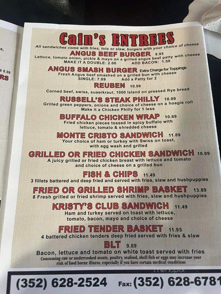 Just Winging It At Cain's - Homosassa, FL menu_pic