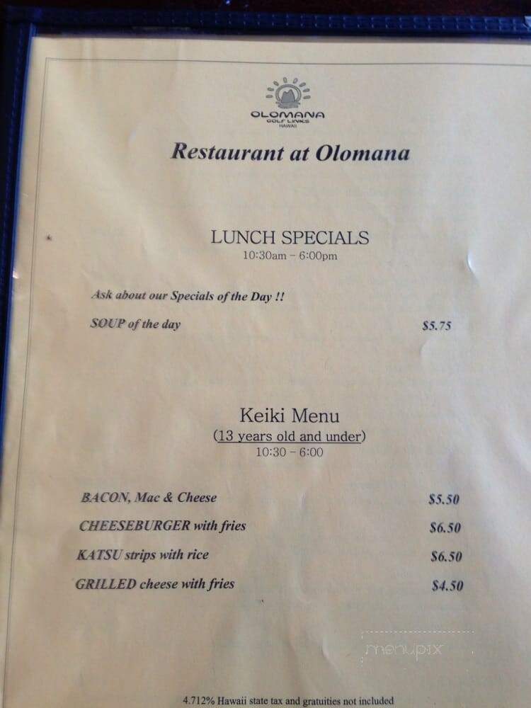Olomana Golf Links Restaurant - Waimanalo, HI menu_pic