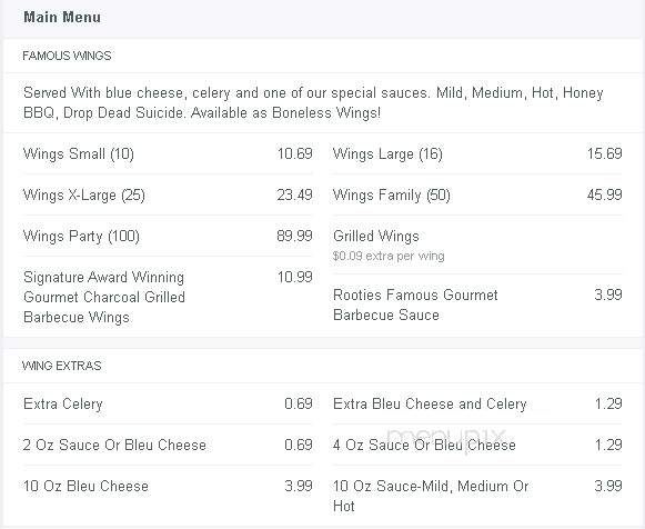Rootie's Sports Bar & Grille - Louisville, KY menu_pic