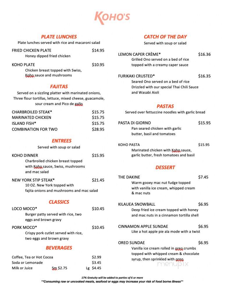 Koho Grill & Bar - Kahului, HI menu_pic