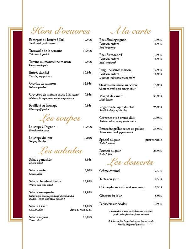 Restaurant a La Fontaine - Sutton, QC menu_pic