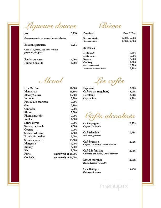 Restaurant a La Fontaine - Sutton, QC menu_pic