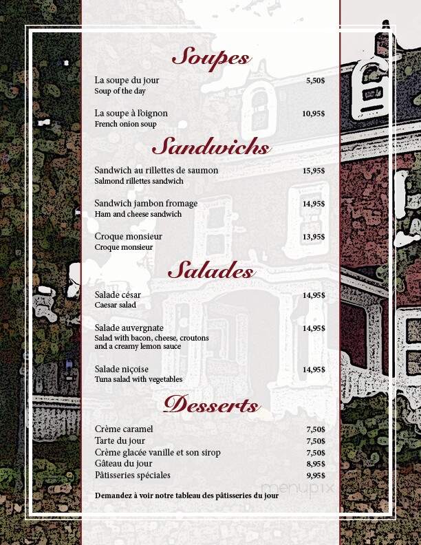 Restaurant a La Fontaine - Sutton, QC menu_pic