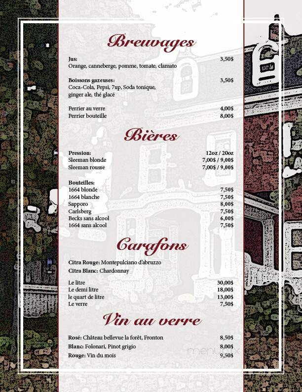 Restaurant a La Fontaine - Sutton, QC menu_pic