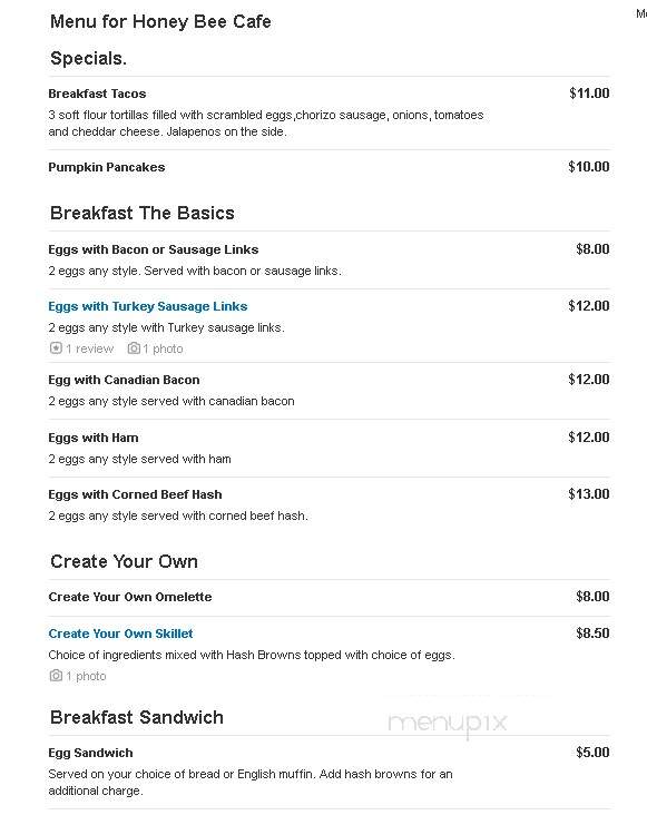 Honey Bee Cafe & Pancake House - Western Springs, IL menu_pic