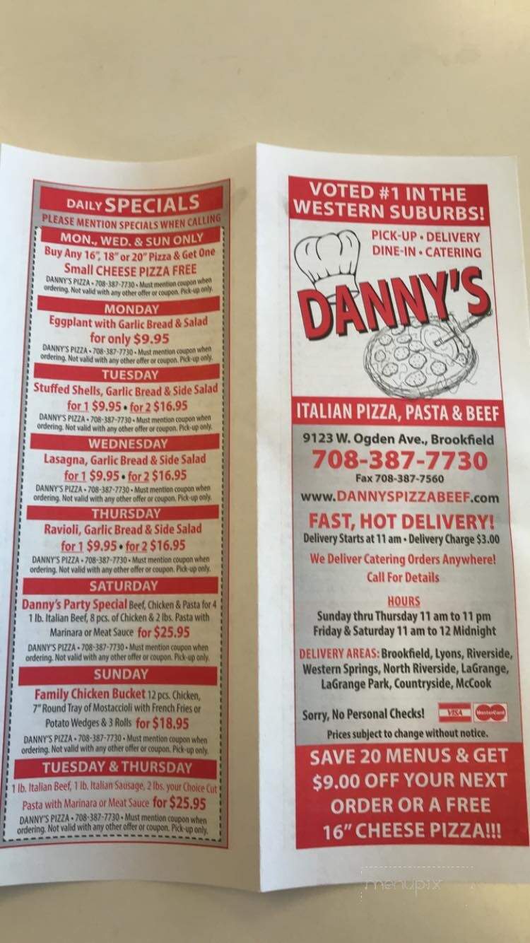 Danny's Pizza - Brookfield, IL menu_pic