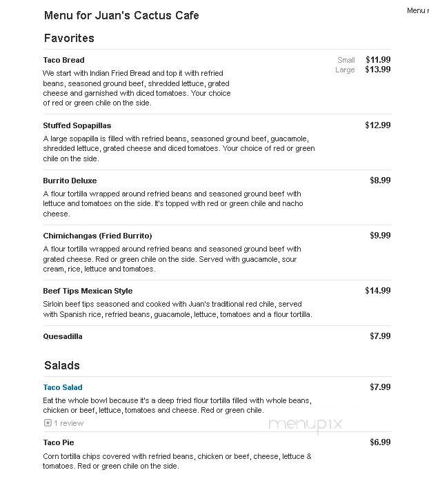 Juan's Cactus Cafe - Alamogordo, NM menu_pic