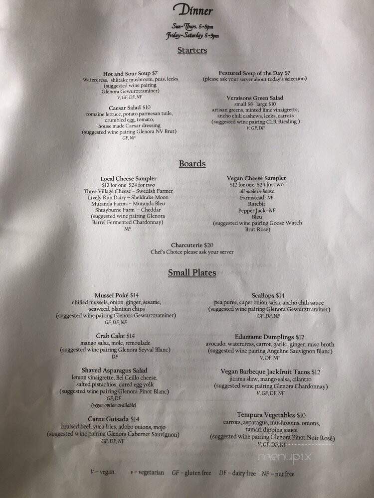 Veraisons Restaurant - Dundee, NY menu_pic