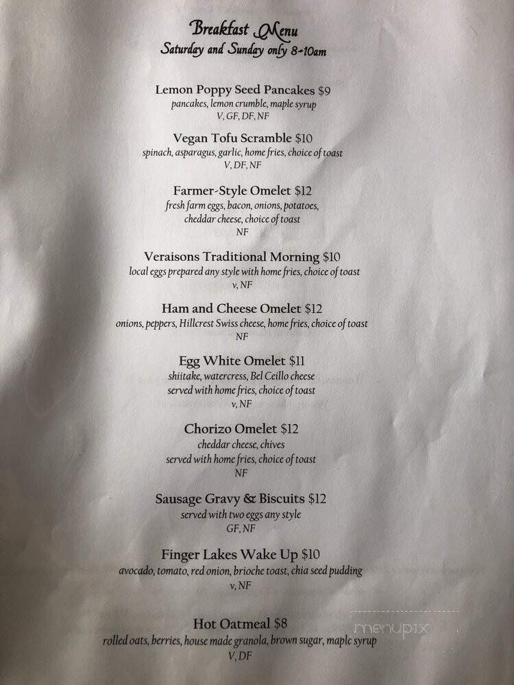 Veraisons Restaurant - Dundee, NY menu_pic
